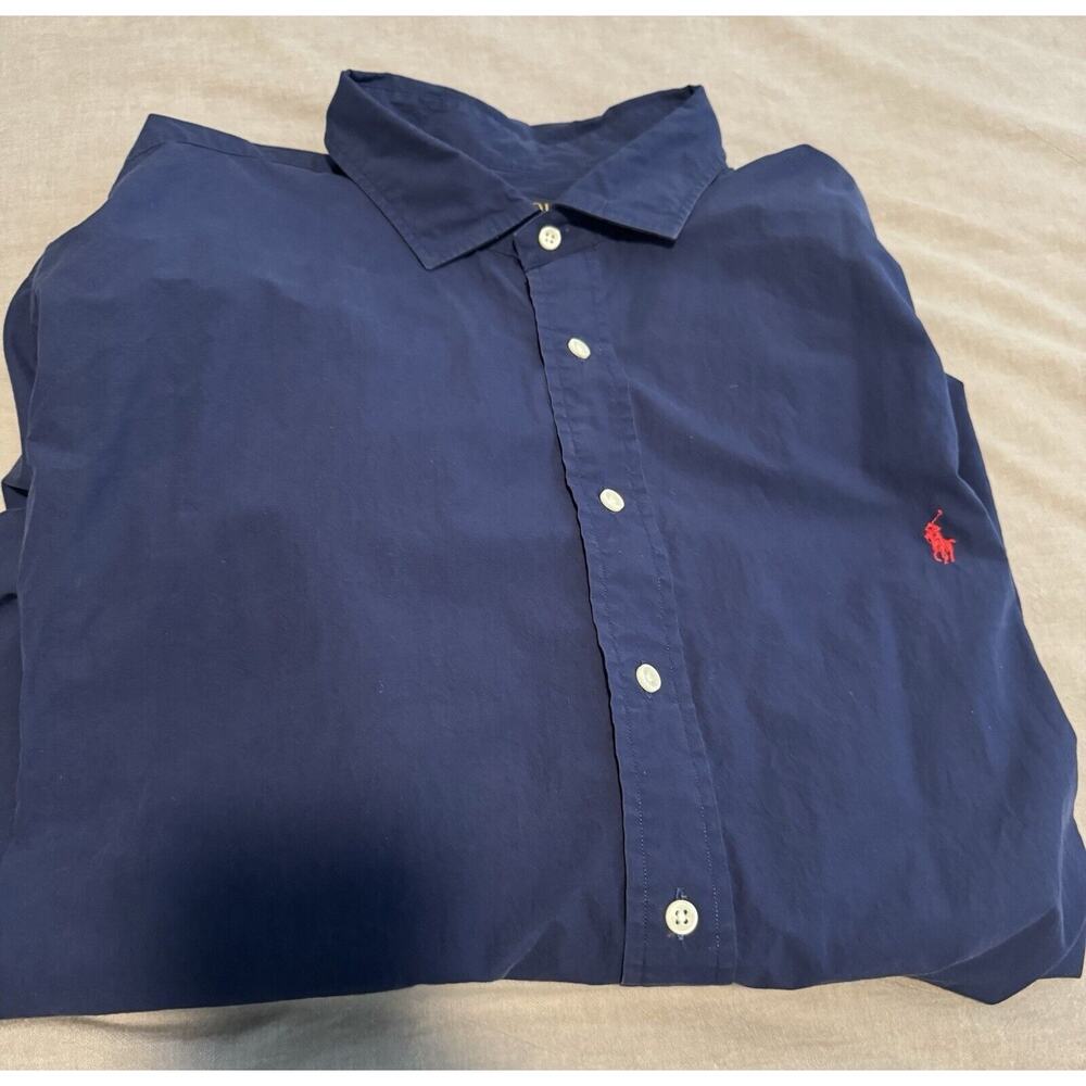 Ralph Lauren Button Down Oxford Shirt Mens 3XB Navy Blue Long Sleeve Cotton